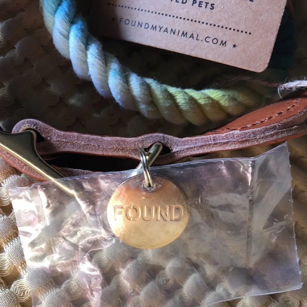 NWT Found My Animal rope Leather dog collar M & L